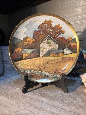 Danbury Mint Autumn Landscape Plate - Gold Rim